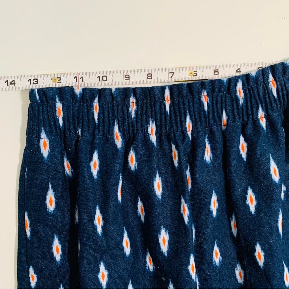 J Crew Ikat Printed Scalloped Sidewalk Skirt Size 4 Linen Blend Navy Blue - Picture 6 of 12